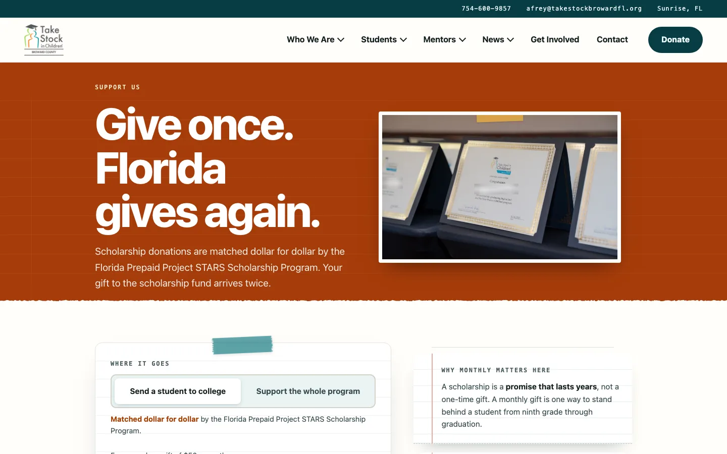 Donate page, desktop
