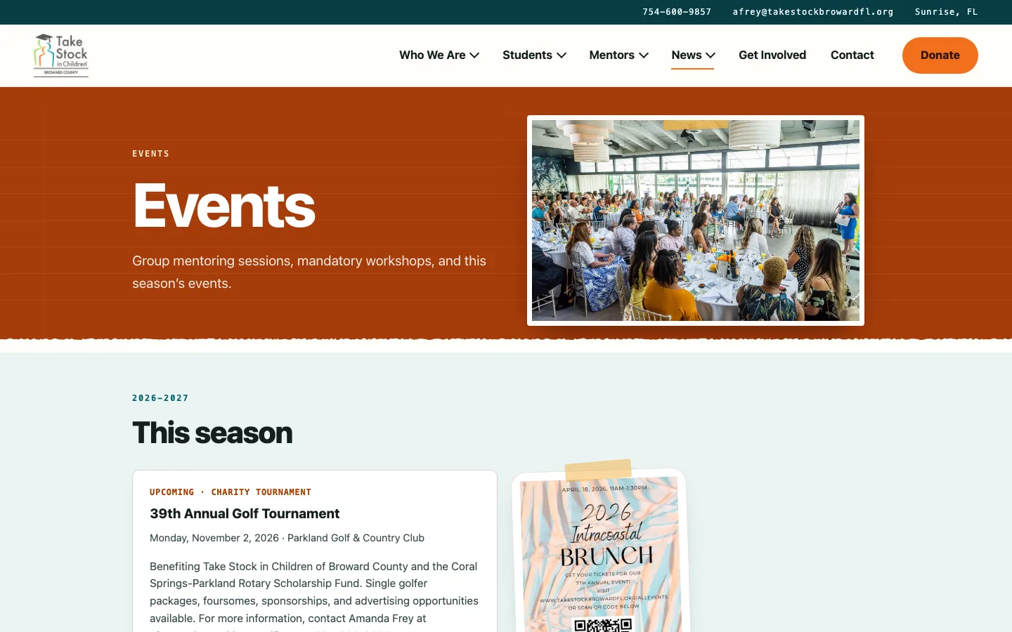 Events page, desktop